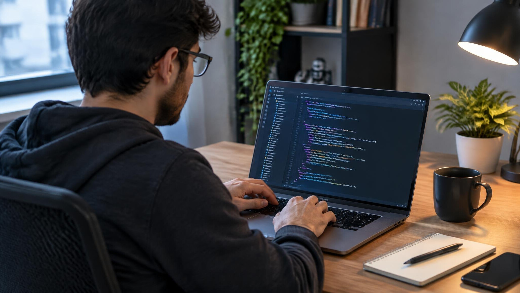 programmer coding at desk