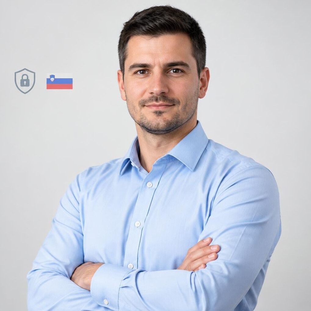 Studio portrait of a Slovenian man data security specialist